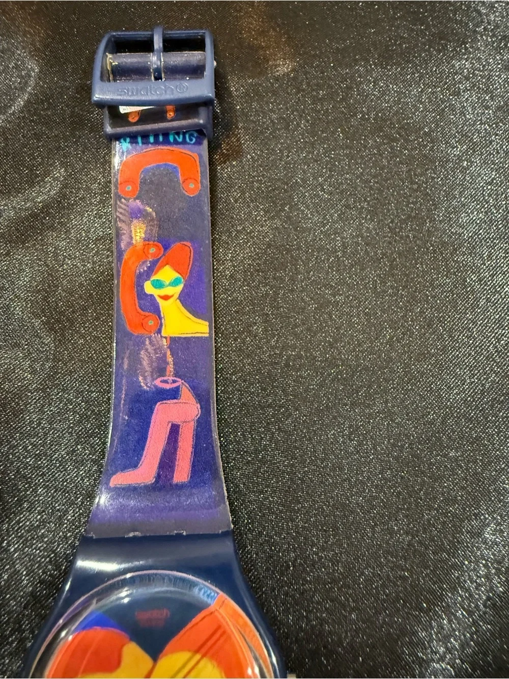 Swatch Women's Navy Blue Watch with Multicolor Pop Art Motifs